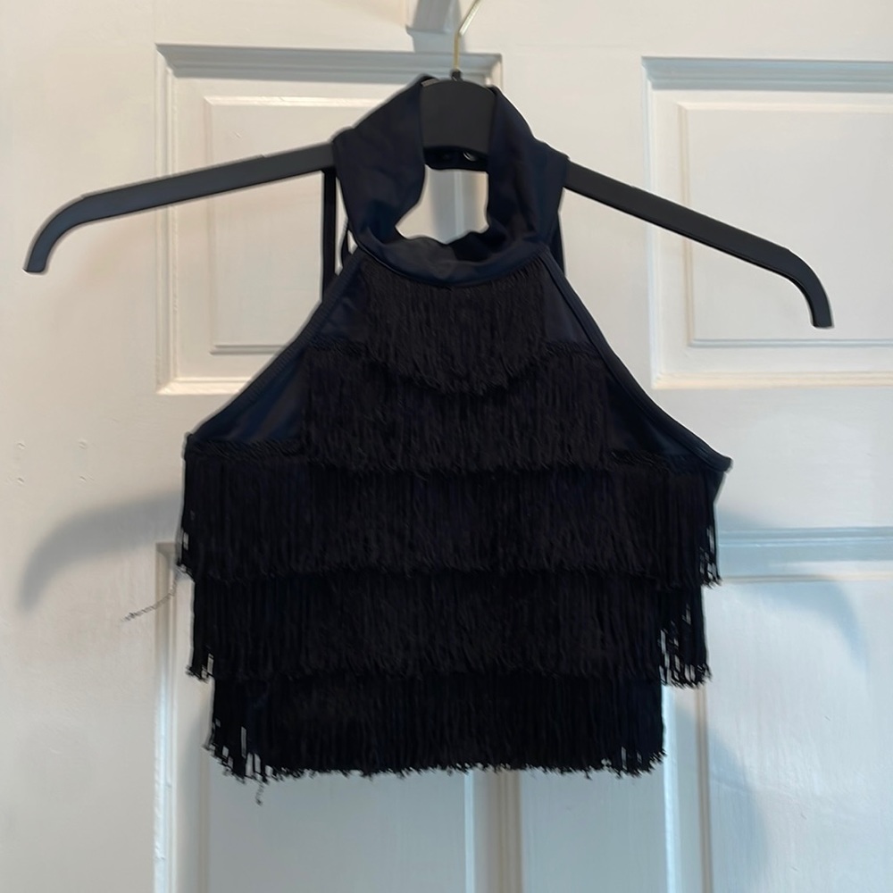 Black fringe halter top adult small